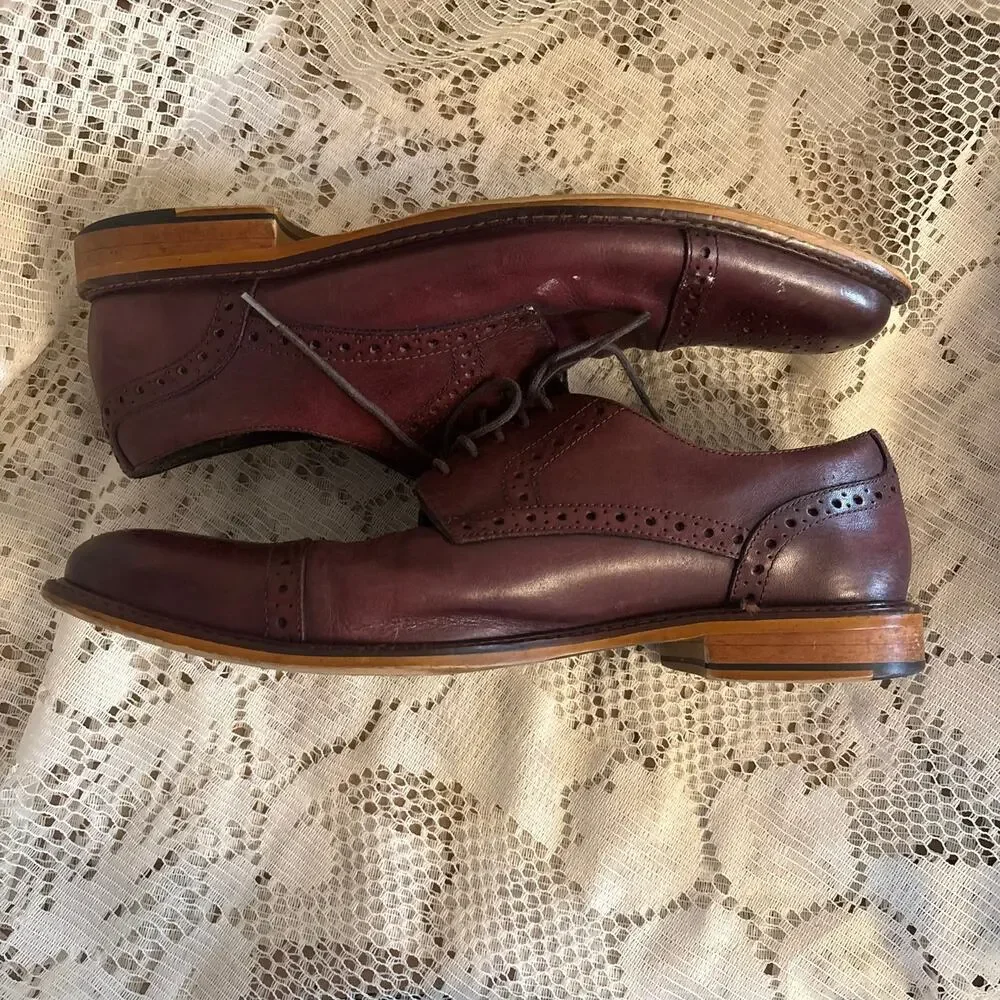 Joseph Abboud Men's US 9 Burgundy Leather Oxford Dress Shoes